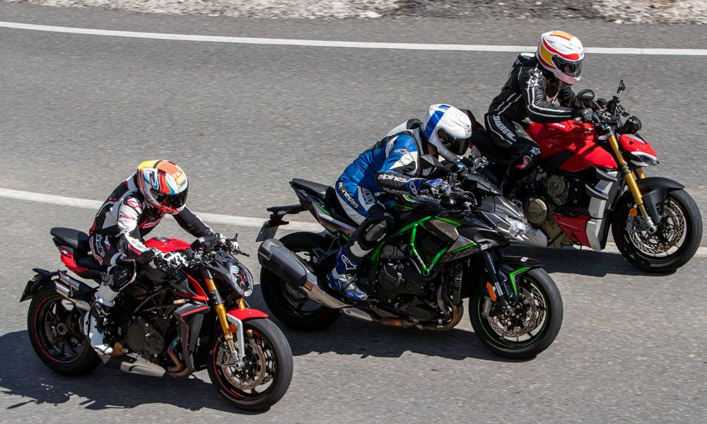 Comparativa:  Ducati Streetfighter V4 S, Kawasaki Z H2, MV Agusta Brutale 1000 RR