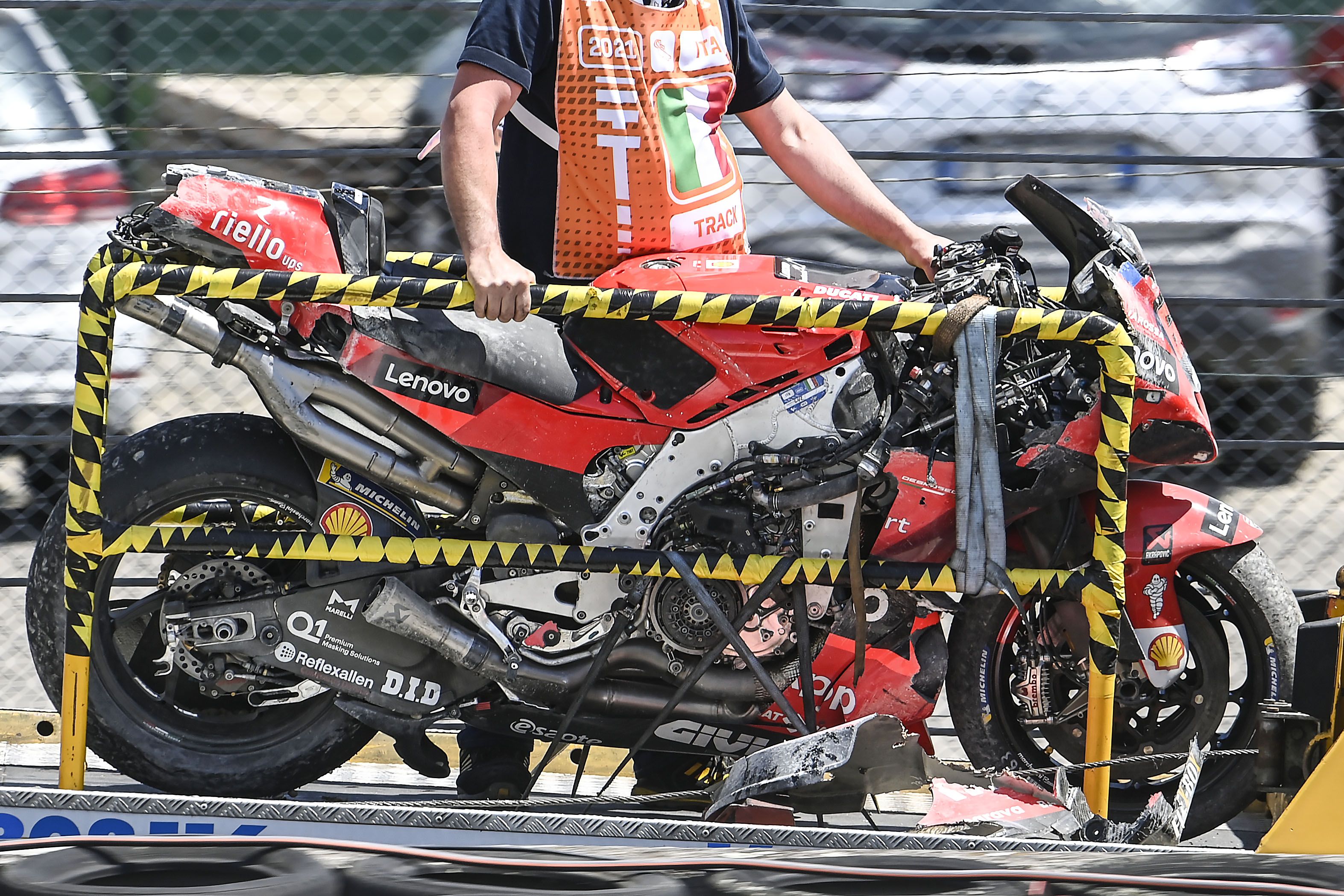 La moto de Pecco Bagnaia tras su caída en Mugello