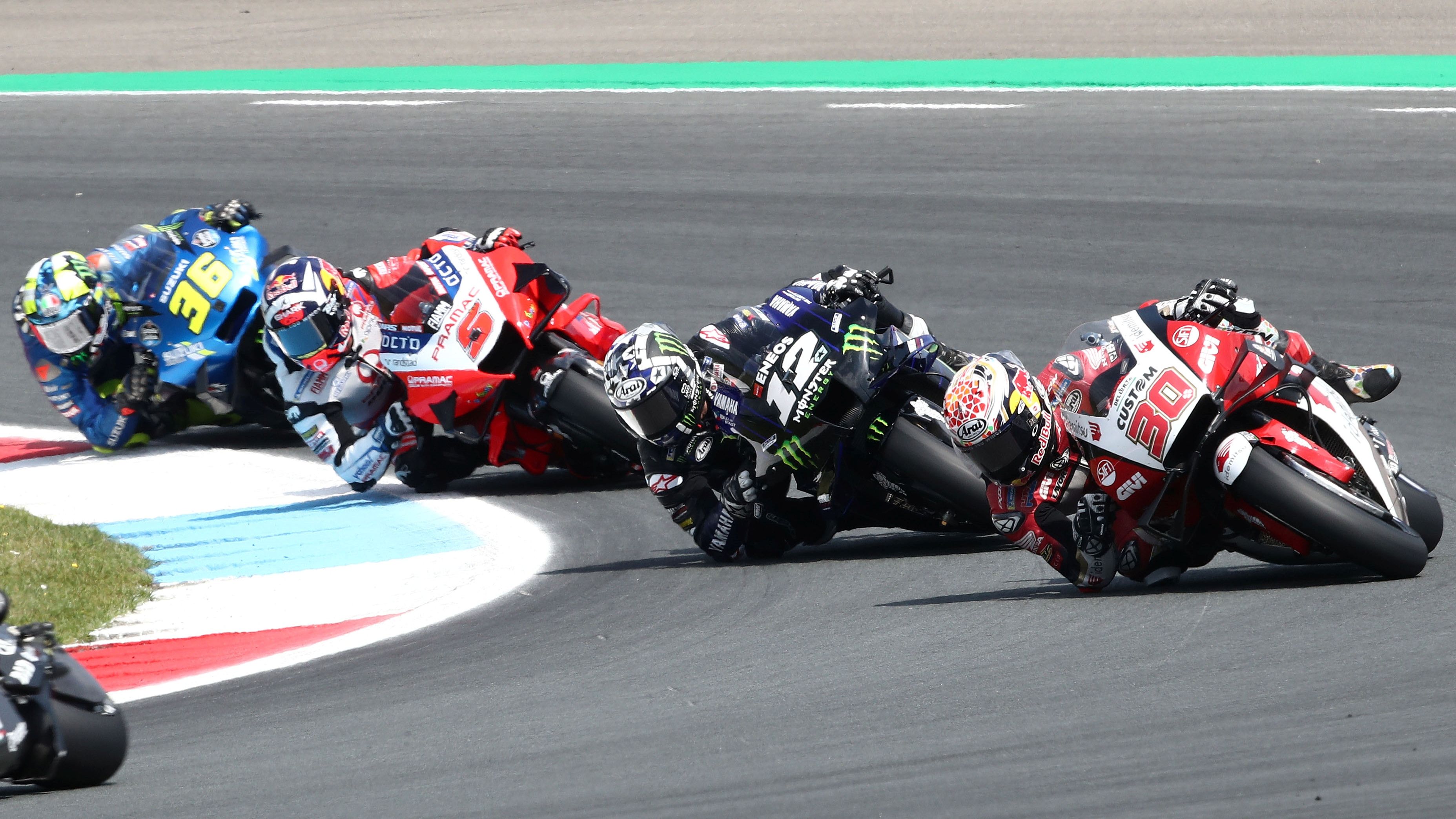 Takaaki Nakagami, Maverick Viñales, Johann Zarco y Joan Mir