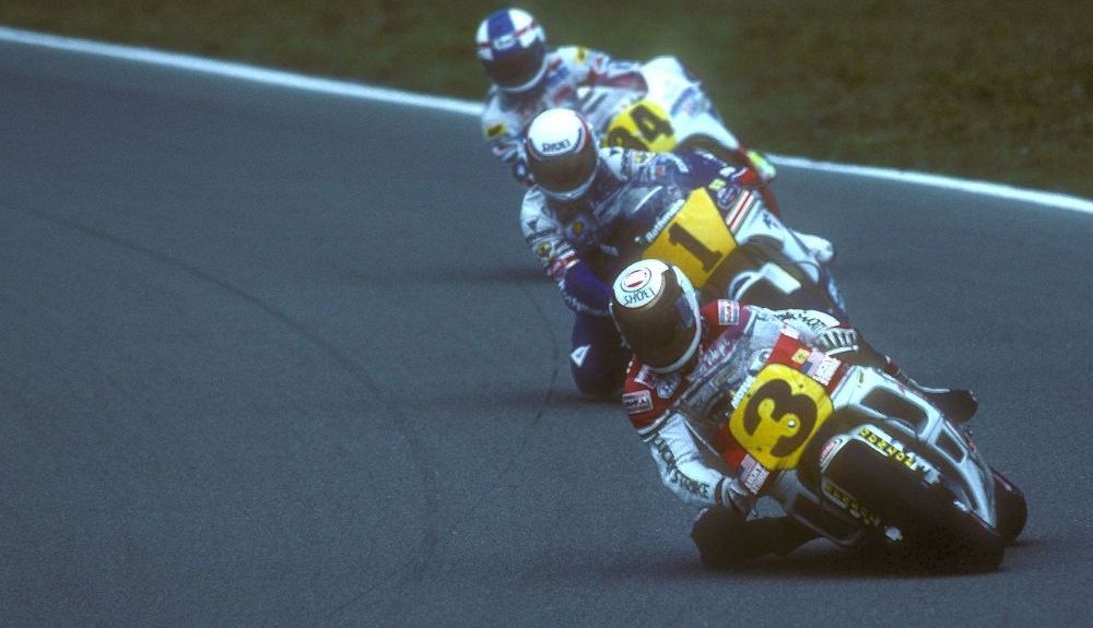 Rainey, Lawson y Schwantz en las motos de 500cc con motor de dos tiempos. Fuente: Gold & Goose.