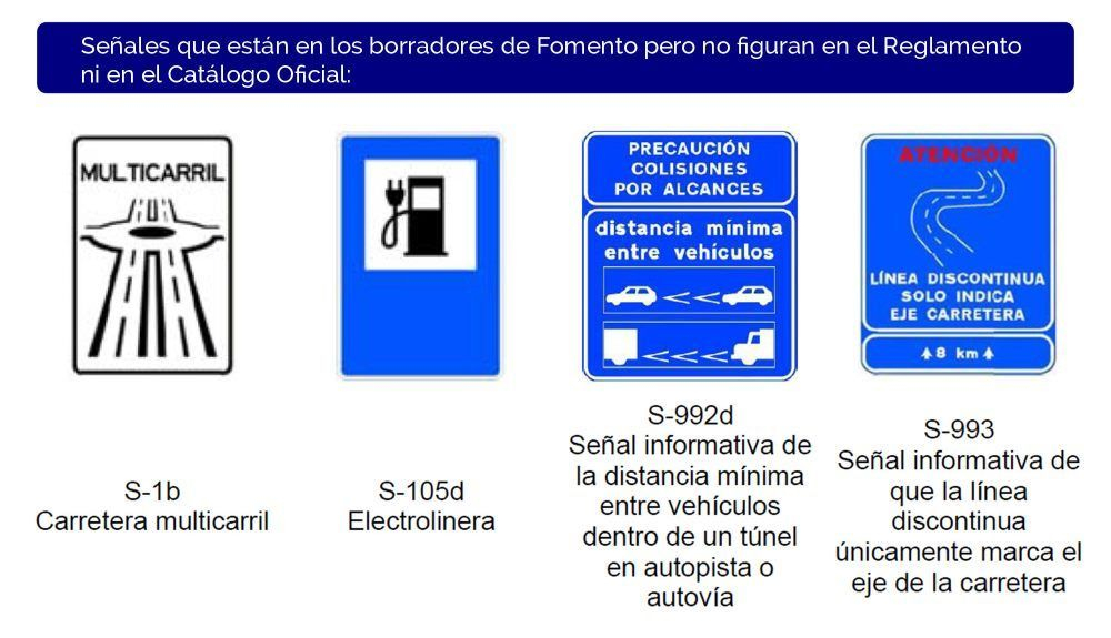 Señales que no figuran ni en el Reglamento General ni en el Catálogo Oficial