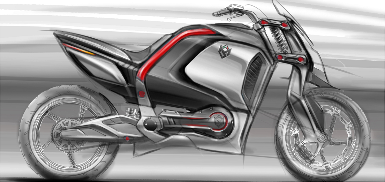 Boceto de una moto de Soriano. Fuente: Soriano Motori