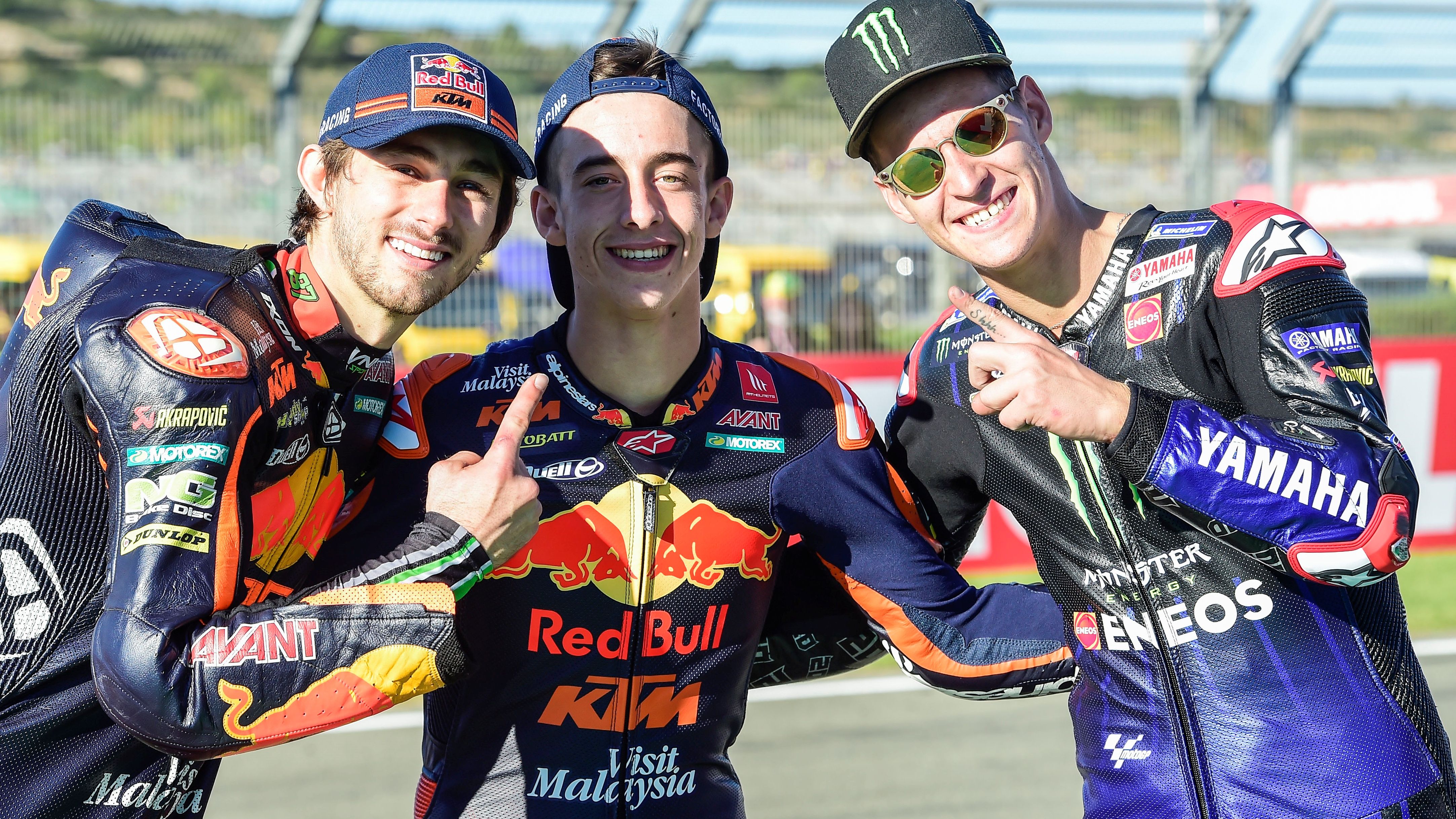 Remy Gardner, Pedro Acosta y Fabio Quartararo, los campeones de 2021 en Moto2, Moto3 y MotoGP