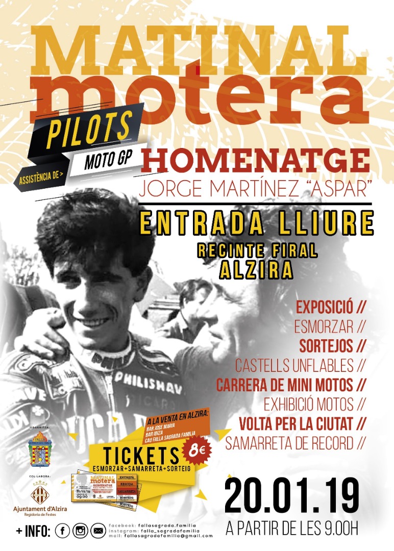 Jorge Martínez ‘Aspar’ será homenajeado en Alzira este domingo 20 de enero