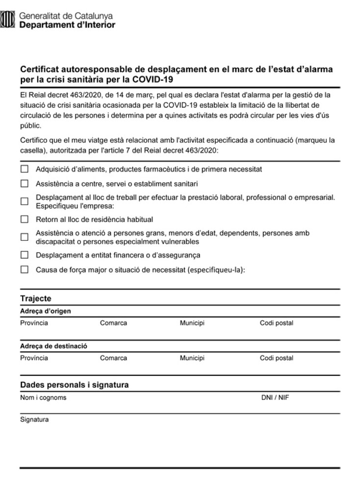 Movilidad en Estado de Alarma. Madrid sí exigirá justificante de trabajo. En Cataluña se lanza el certificado autorresponsable.